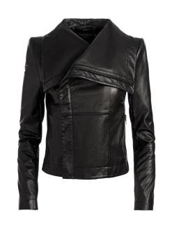 Alice and Olivia ESSENTIALS|JACKETS + COATS*NITA LEATHER DRAPE FRONT JACKET