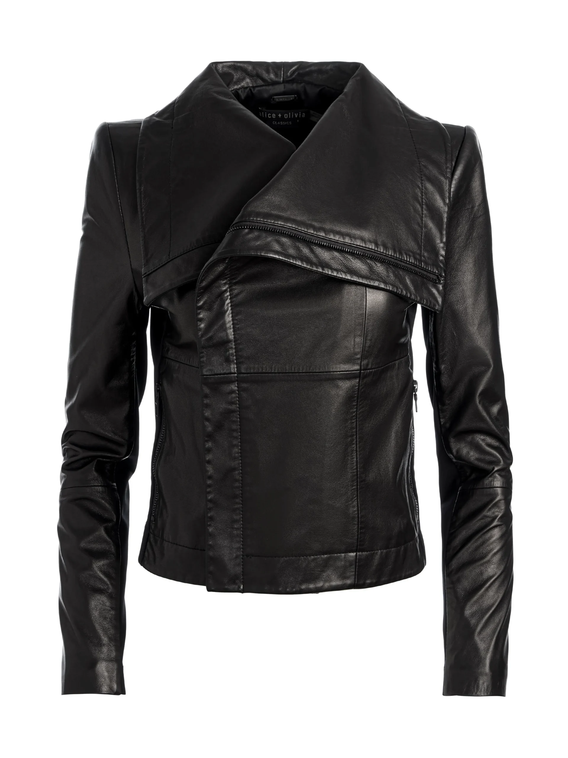 Alice and Olivia ESSENTIALS|JACKETS + COATS*NITA LEATHER DRAPE FRONT JACKET