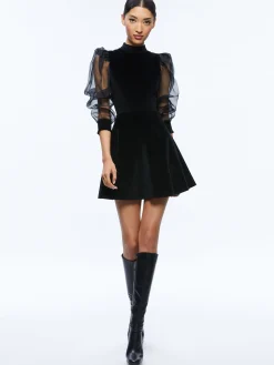Alice and Olivia GUEST OF|MINI*PAULETTE MOCK NECK PUFF SLEEVE MINI DRESS