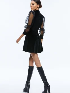 Alice and Olivia GUEST OF|MINI*PAULETTE MOCK NECK PUFF SLEEVE MINI DRESS