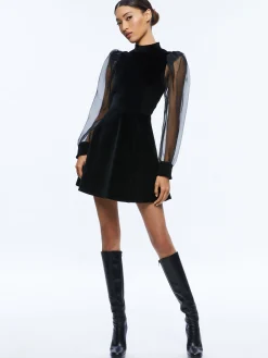 Alice and Olivia GUEST OF|MINI*PAULETTE MOCK NECK PUFF SLEEVE MINI DRESS