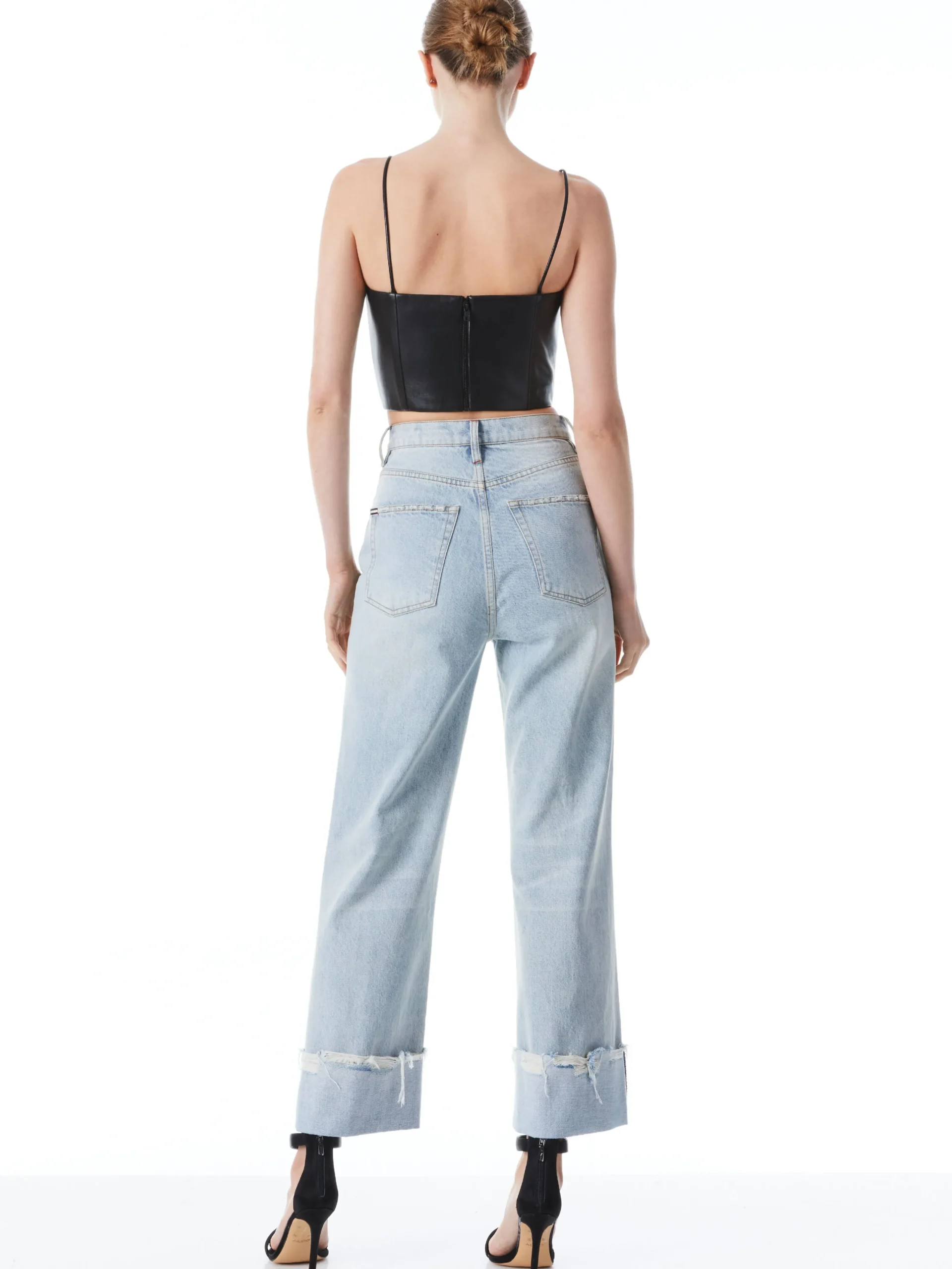 Alice and Olivia VEGAN LEATHER|ESSENTIALS*PEARLE VEGAN LEATHER SPAGHETTI STRAP BUSTIER
