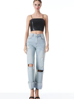 Alice and Olivia VEGAN LEATHER|ESSENTIALS*PEARLE VEGAN LEATHER SPAGHETTI STRAP BUSTIER