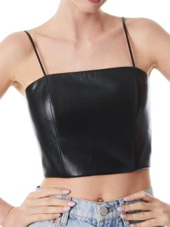 Alice and Olivia VEGAN LEATHER|ESSENTIALS*PEARLE VEGAN LEATHER SPAGHETTI STRAP BUSTIER