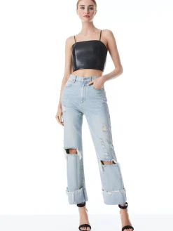 Alice and Olivia VEGAN LEATHER|ESSENTIALS*PEARLE VEGAN LEATHER SPAGHETTI STRAP BUSTIER