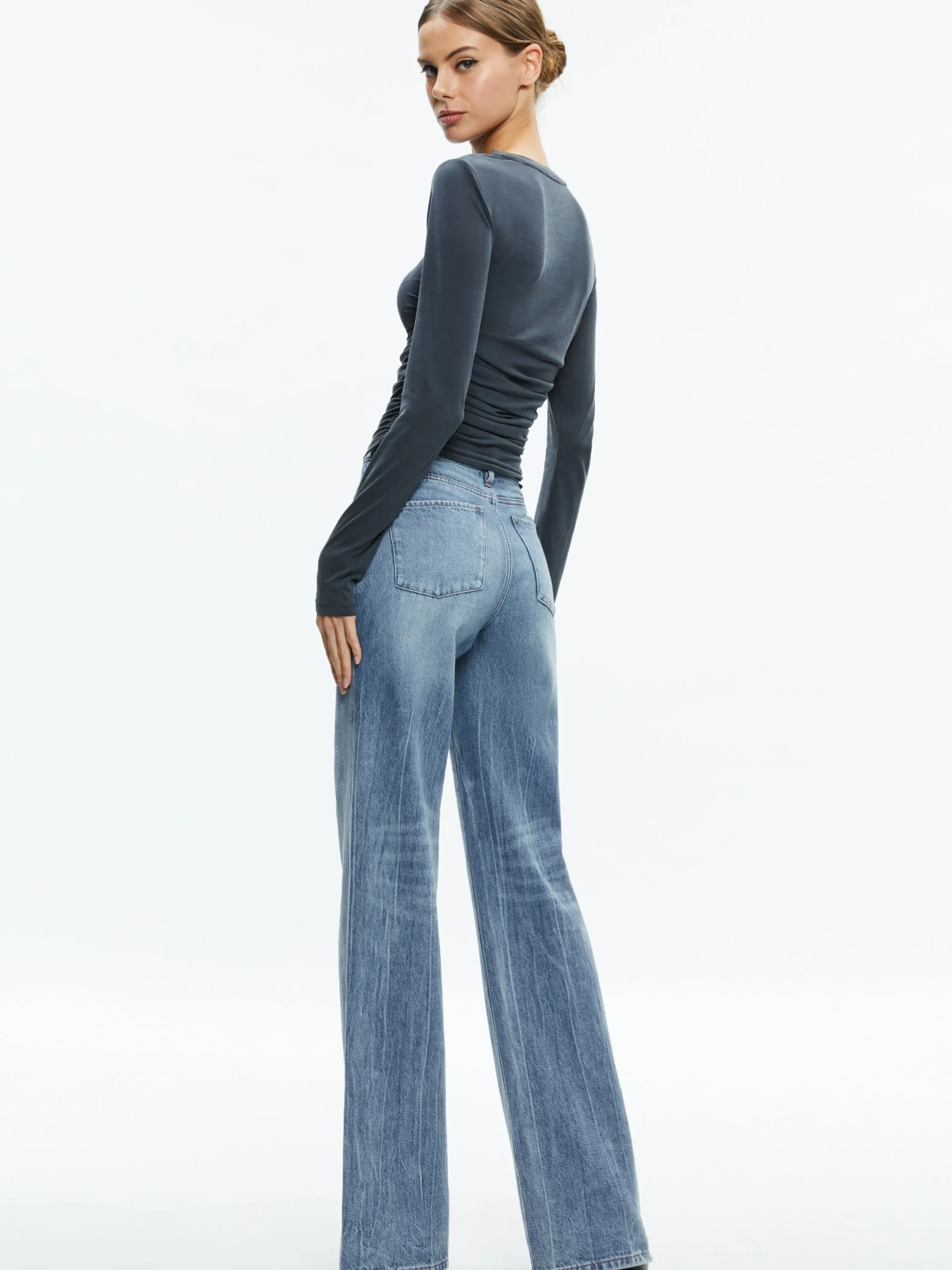 Alice and Olivia ESSENTIALS|TOPS*PERCY CREWNECK RUCHED CROPPED TOP