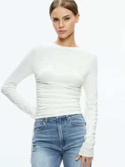 Alice and Olivia ESSENTIALS|TOPS*PERCY CREWNECK RUCHED CROPPED TOP