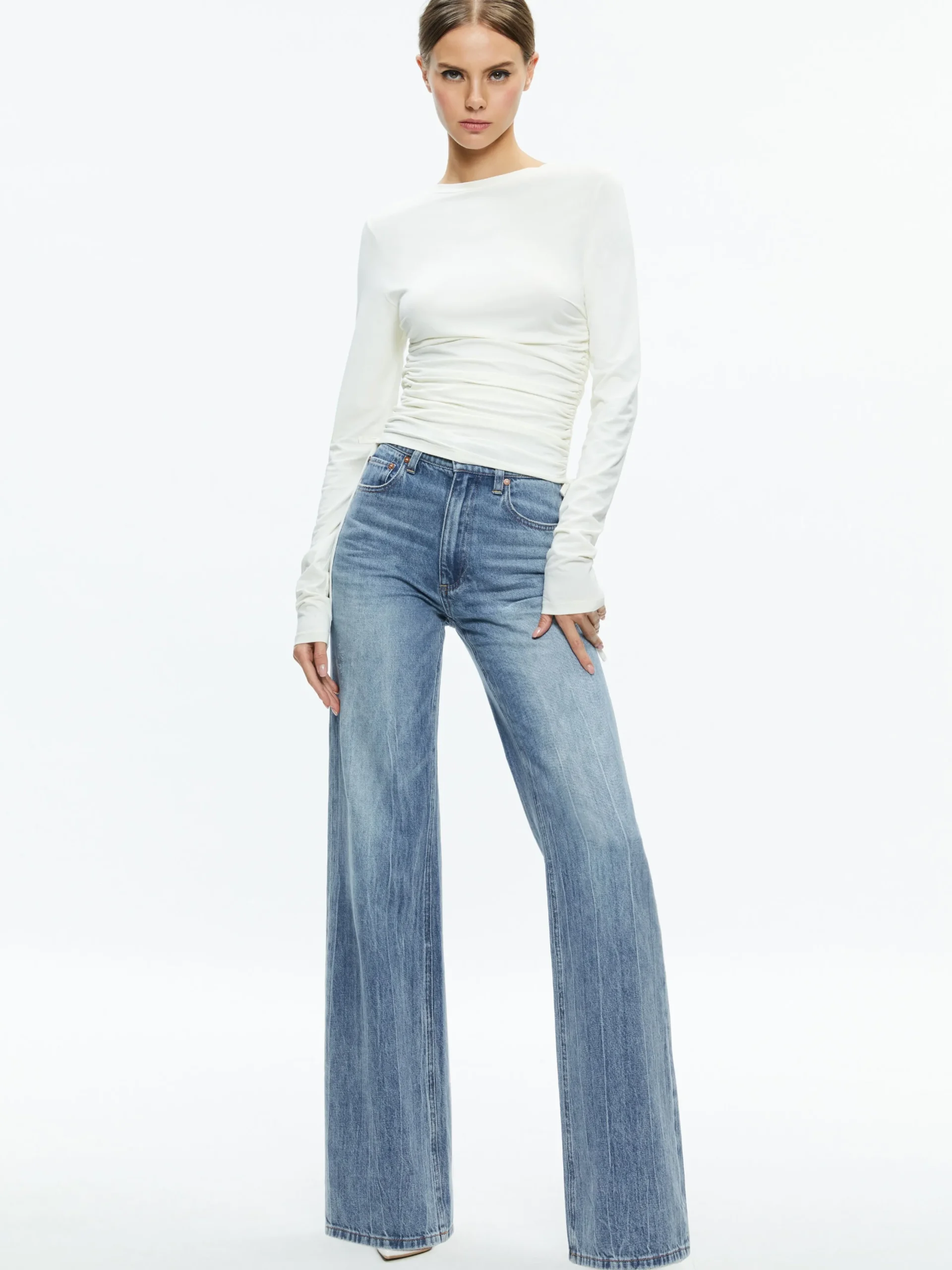 Alice and Olivia ESSENTIALS|TOPS*PERCY CREWNECK RUCHED CROPPED TOP