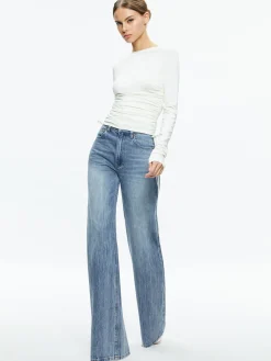 Alice and Olivia ESSENTIALS|TOPS*PERCY CREWNECK RUCHED CROPPED TOP