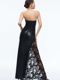 Alice and Olivia VEGAN LEATHER|GUEST OF*RETHA VEGAN LEATHER LACE MAXI DRESS