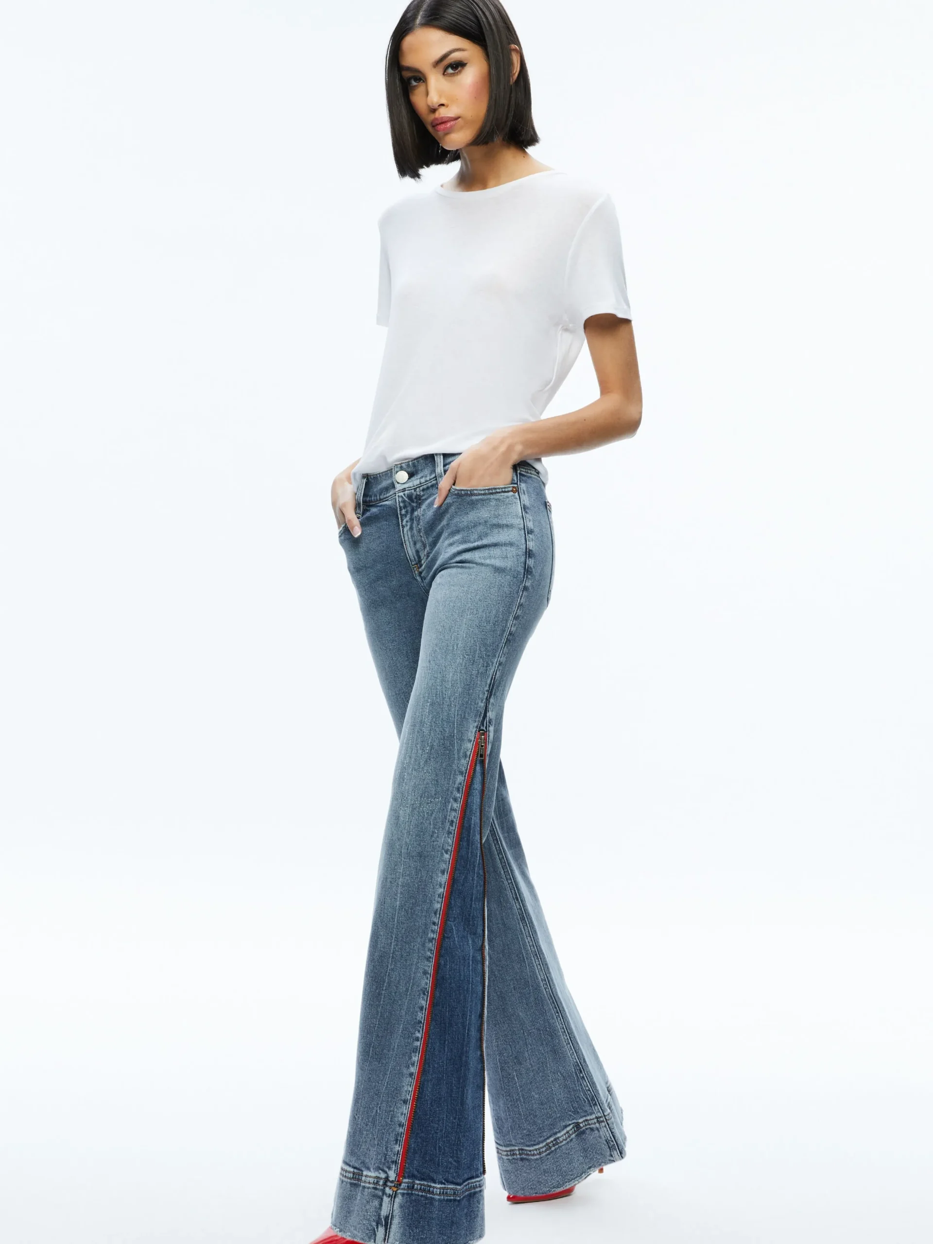 Alice and Olivia JEAN SHOP|JEANS*REY SIDE ZIPPER WIDE LEG JEAN
