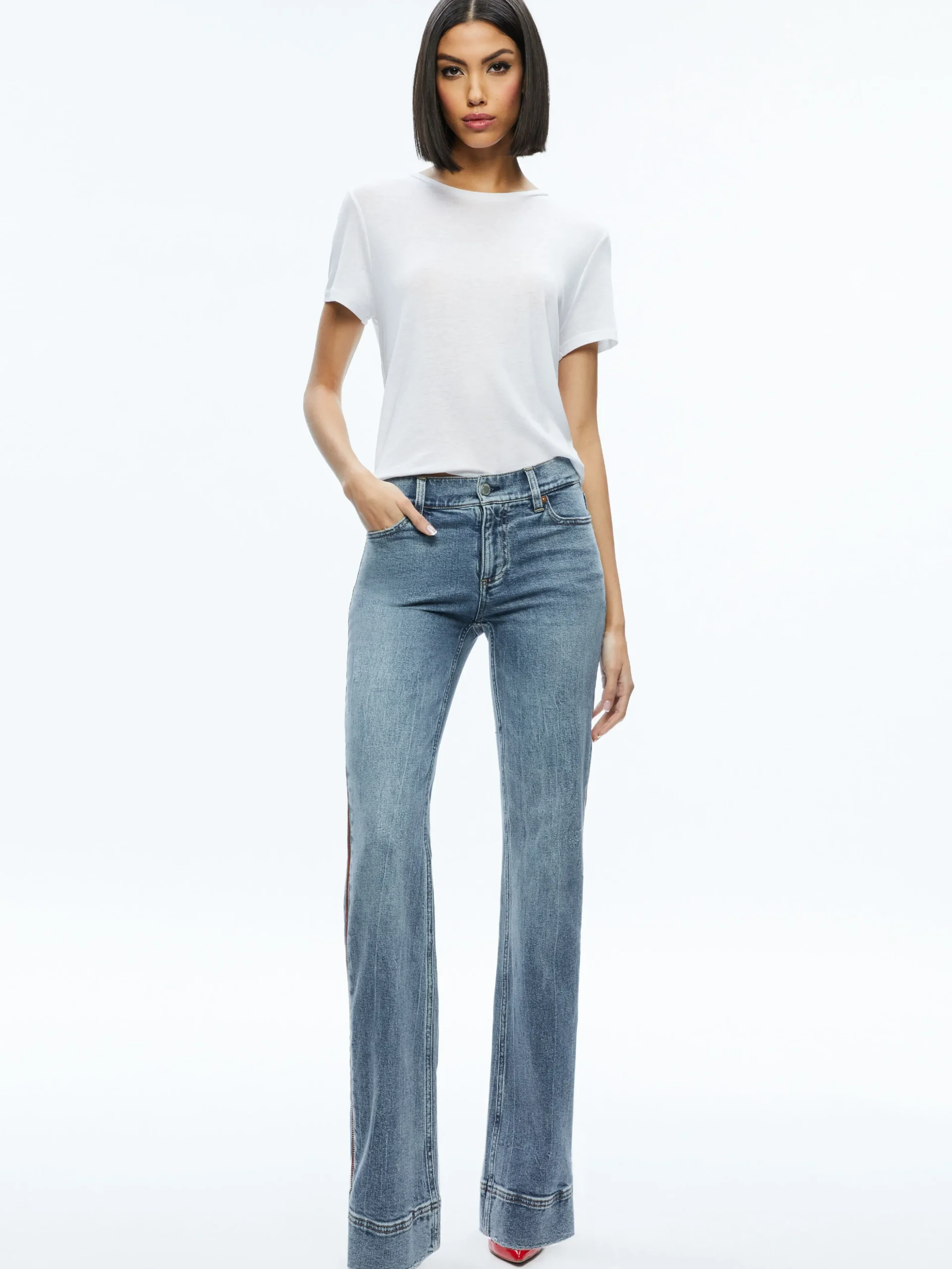 Alice and Olivia JEAN SHOP|JEANS*REY SIDE ZIPPER WIDE LEG JEAN