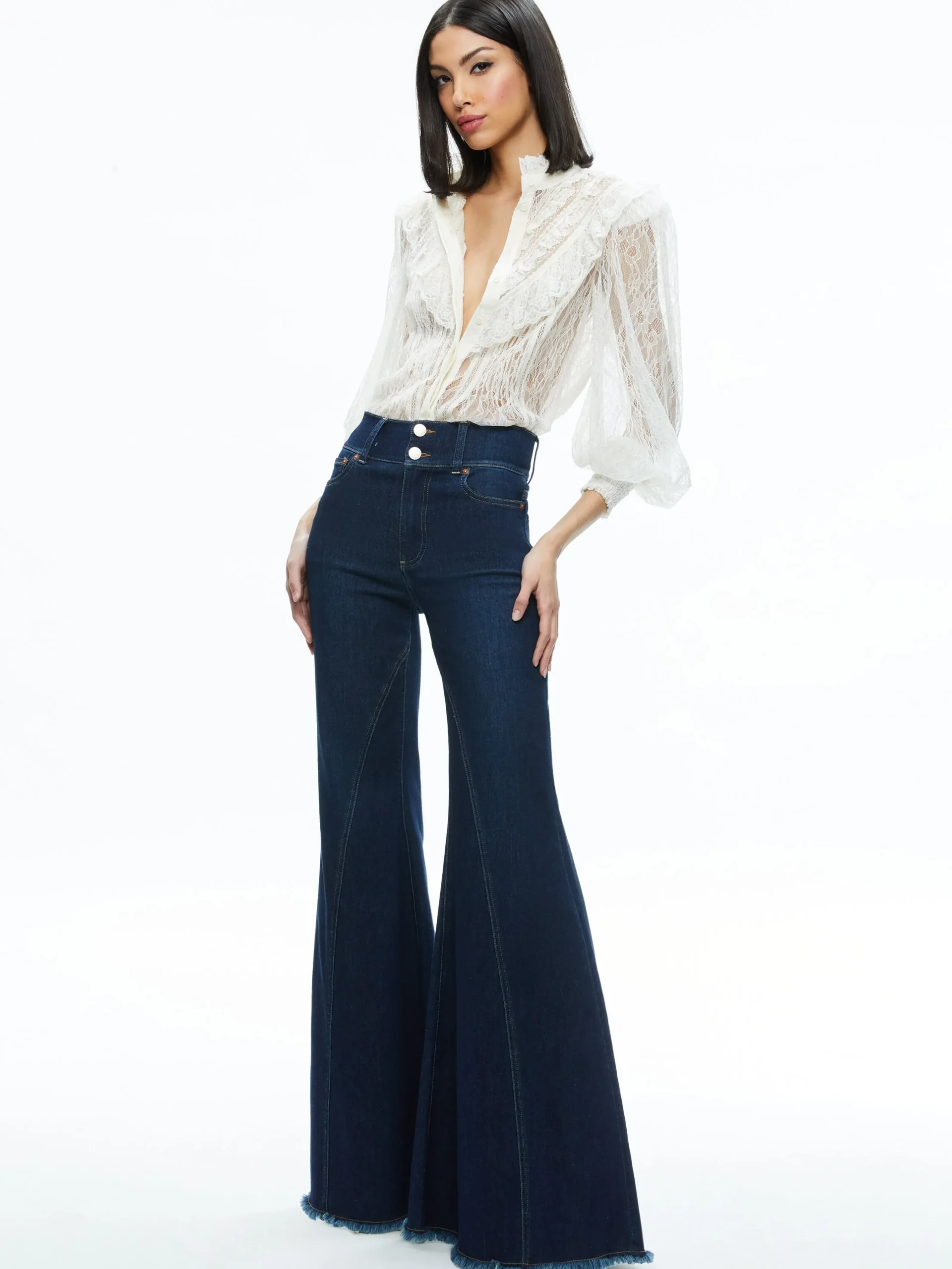 Alice and Olivia VALENTINE'S DAY EDIT|TOPS*RHEBA MOCK NECK BUTTON FRONT LACE TOP