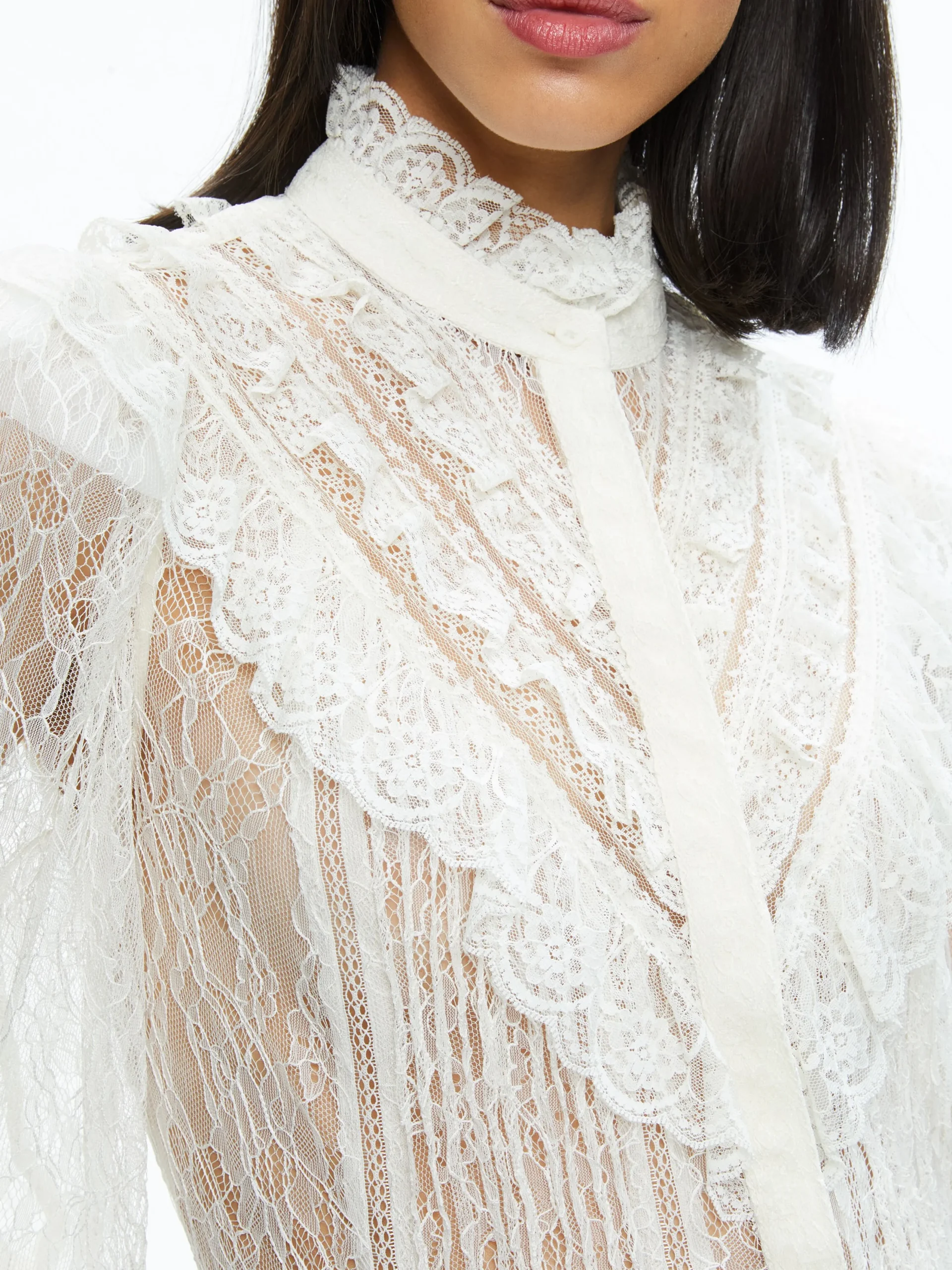 Alice and Olivia VALENTINE'S DAY EDIT|TOPS*RHEBA MOCK NECK BUTTON FRONT LACE TOP