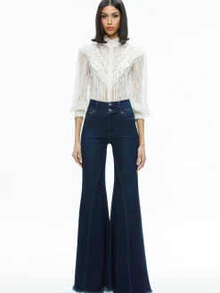 Alice and Olivia VALENTINE'S DAY EDIT|TOPS*RHEBA MOCK NECK BUTTON FRONT LACE TOP