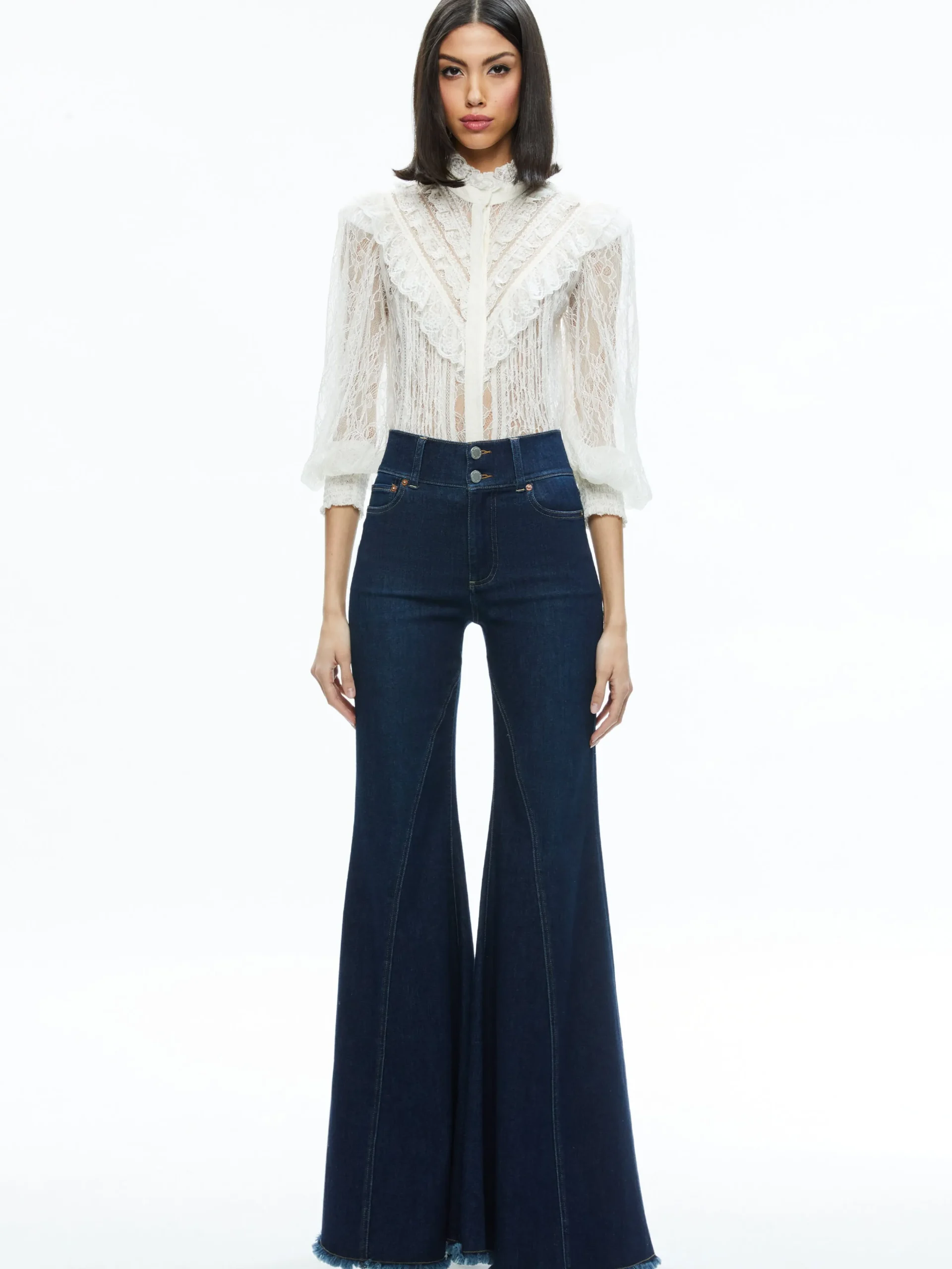Alice and Olivia VALENTINE'S DAY EDIT|TOPS*RHEBA MOCK NECK BUTTON FRONT LACE TOP