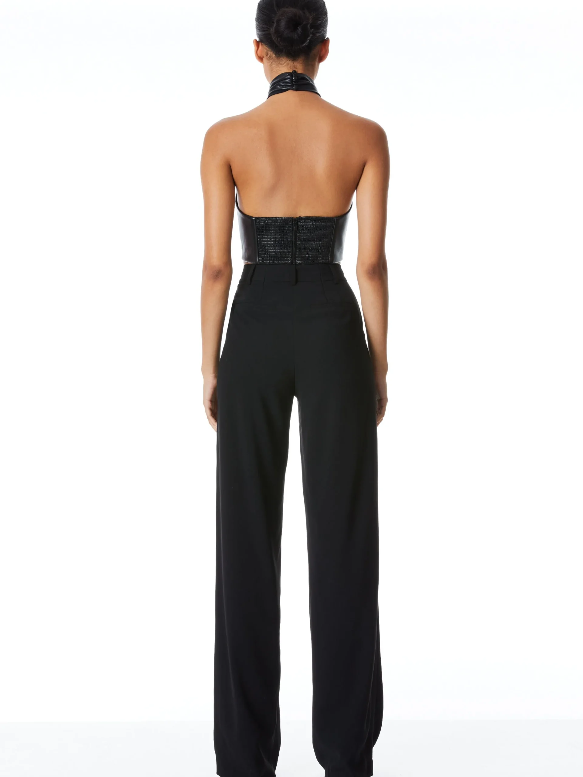 Alice and Olivia TOPS*SADE VEGAN LEATHER HALTER NECK CROP TOP