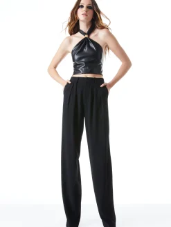 Alice and Olivia TOPS*SADE VEGAN LEATHER HALTER NECK CROP TOP