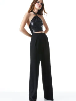 Alice and Olivia TOPS*SADE VEGAN LEATHER HALTER NECK CROP TOP