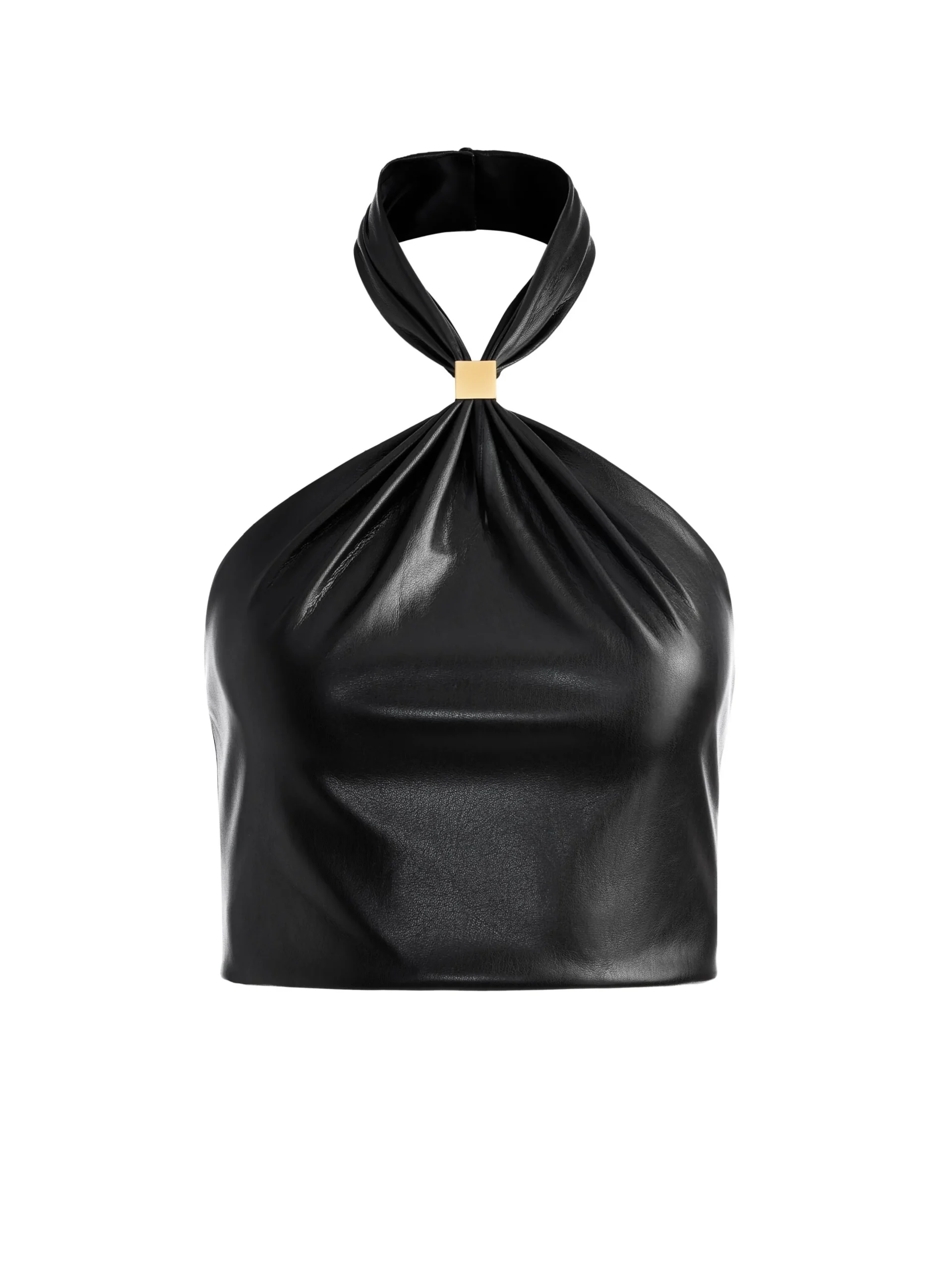 Alice and Olivia TOPS*SADE VEGAN LEATHER HALTER NECK CROP TOP