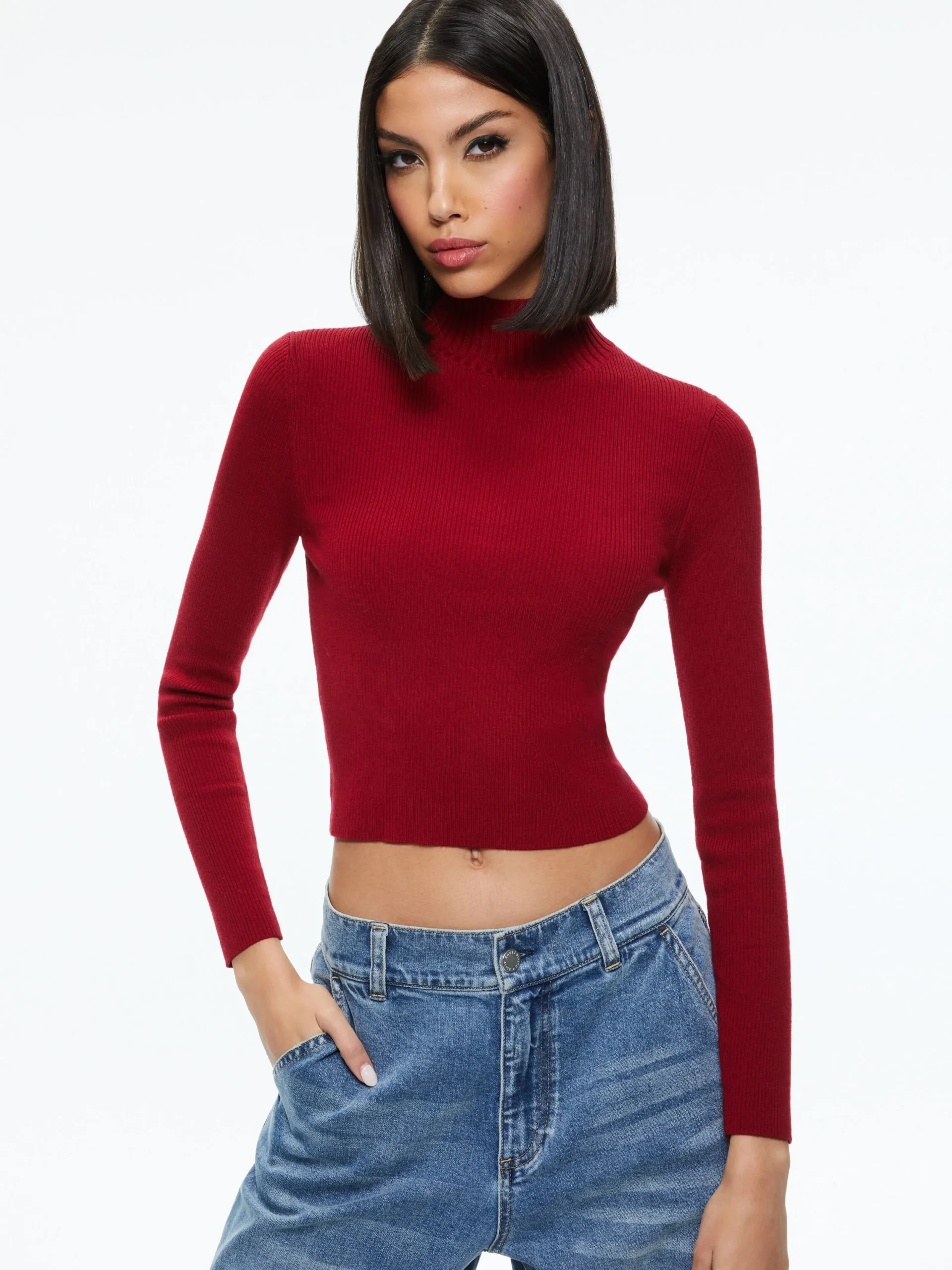 Alice and Olivia SWEATERS*SENAIDA CROPPED MOCK NECK PULLOVER