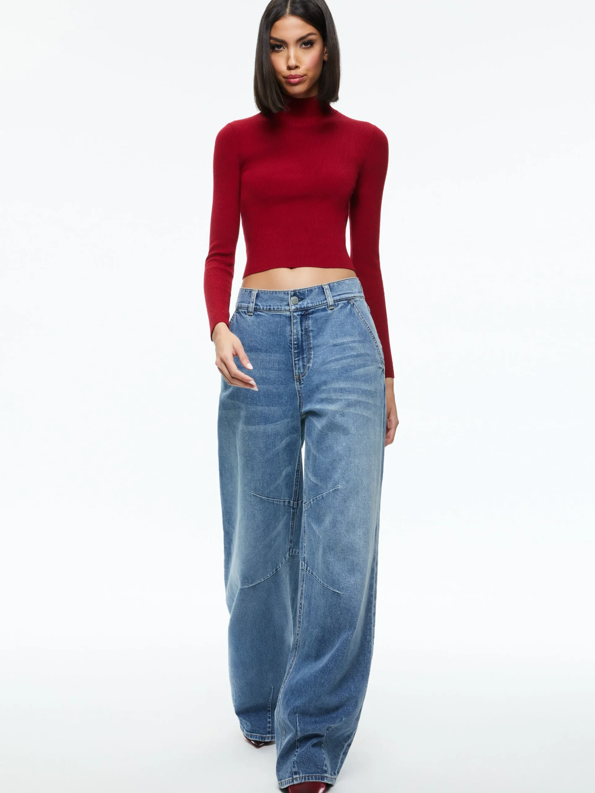 Alice and Olivia SWEATERS*SENAIDA CROPPED MOCK NECK PULLOVER