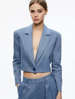 Alice and Olivia JACKETS + COATS*SHAN CROPPED CHAMBRAY BLAZER