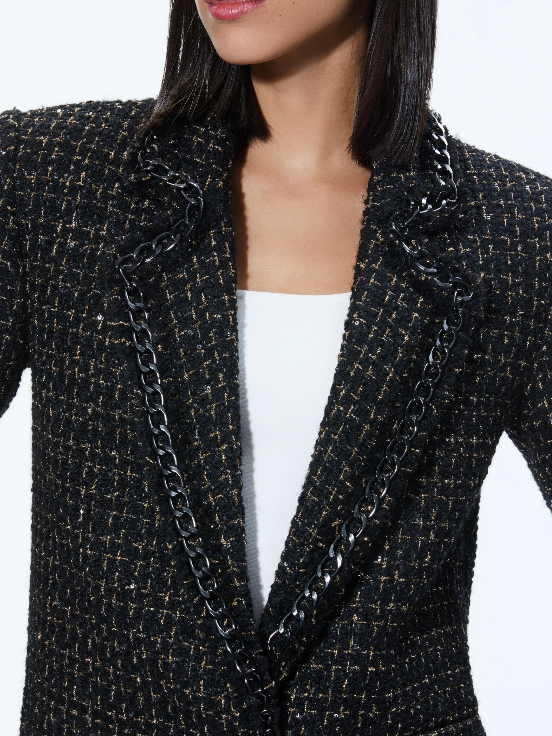 Alice and Olivia SUITS|JACKETS + COATS*SHAN TWEED CHAIN TRIM BLAZER