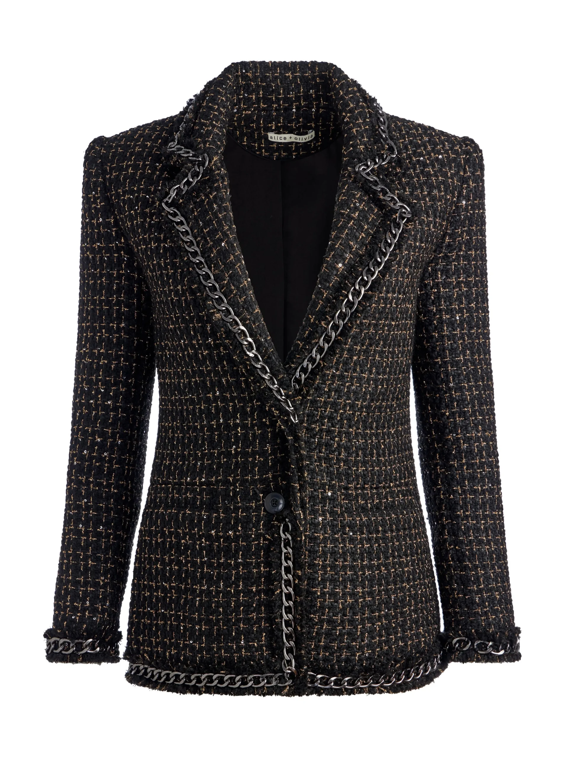 Alice and Olivia SUITS|JACKETS + COATS*SHAN TWEED CHAIN TRIM BLAZER