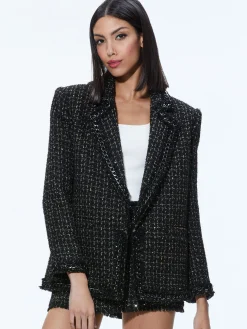 Alice and Olivia MATCHING SETS*SHAN TWEED CHAIN TRIM BLAZER + JALEN CHAIN MINI SKIRT