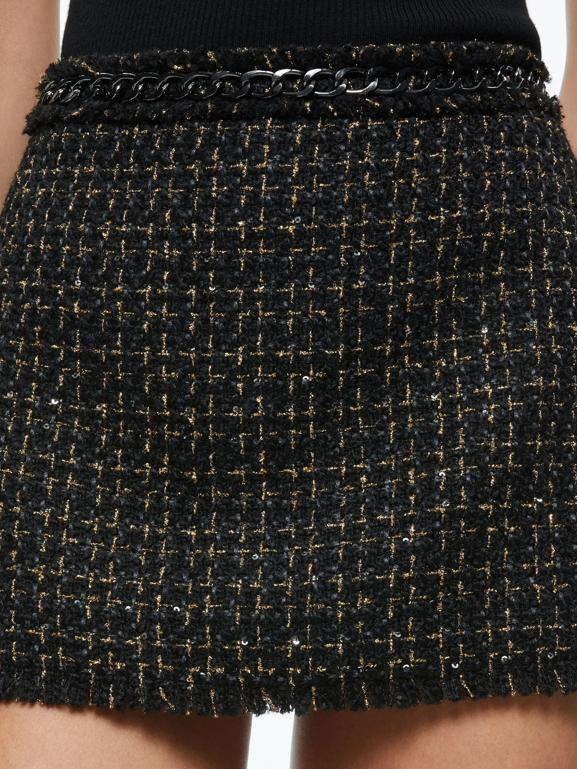 Alice and Olivia MATCHING SETS*SHAN TWEED CHAIN TRIM BLAZER + JALEN CHAIN MINI SKIRT