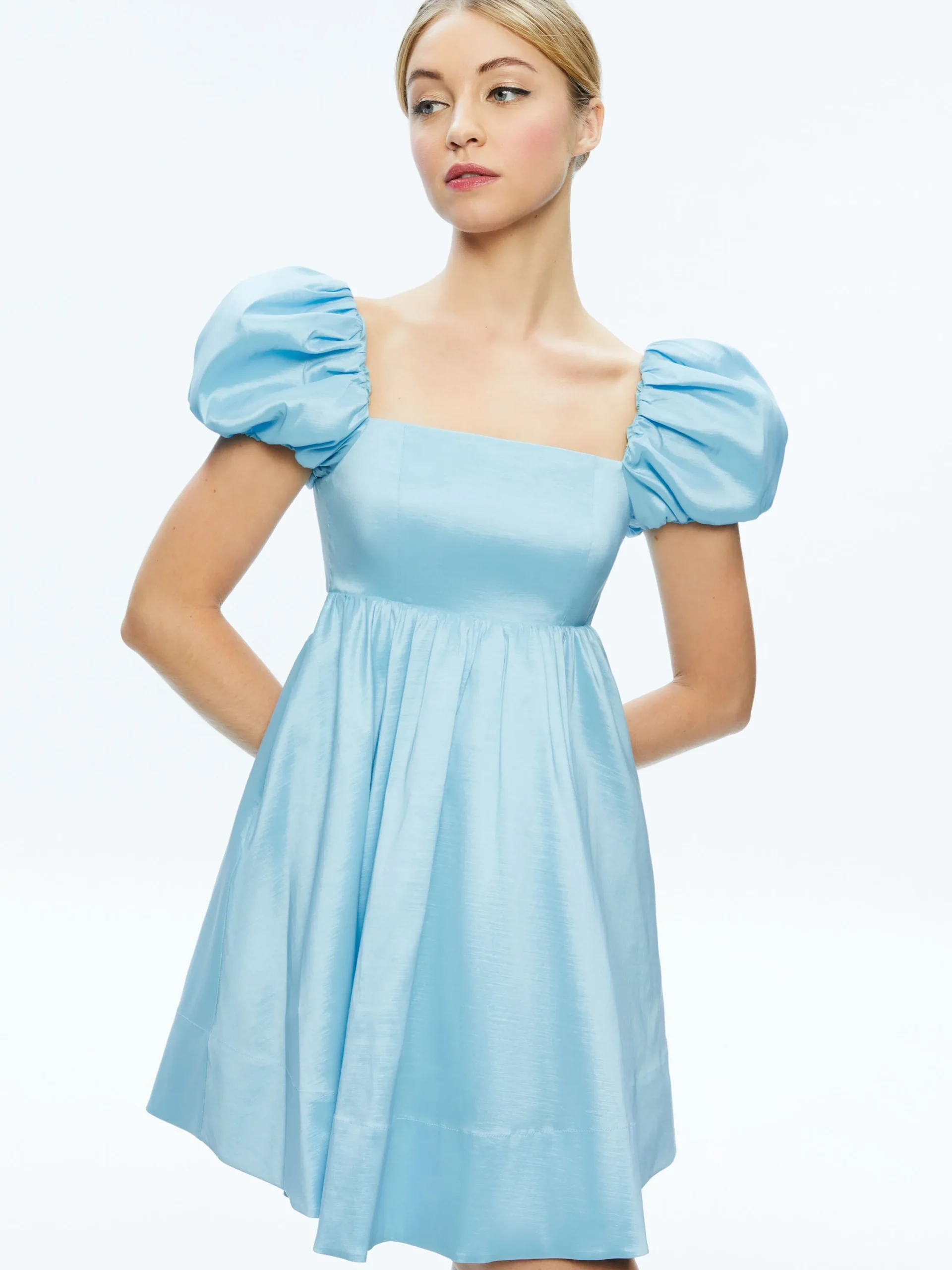 Alice and Olivia MINI|DRESSES*SHARILYN BUBBLE SLEEVE TIE BACK MINI DRESS