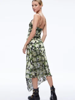 Alice and Olivia GUEST OF|MIDI*SHAWNA ASYMMETRICAL SLIP DRES
