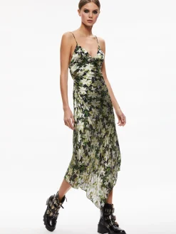 Alice and Olivia GUEST OF|MIDI*SHAWNA ASYMMETRICAL SLIP DRES