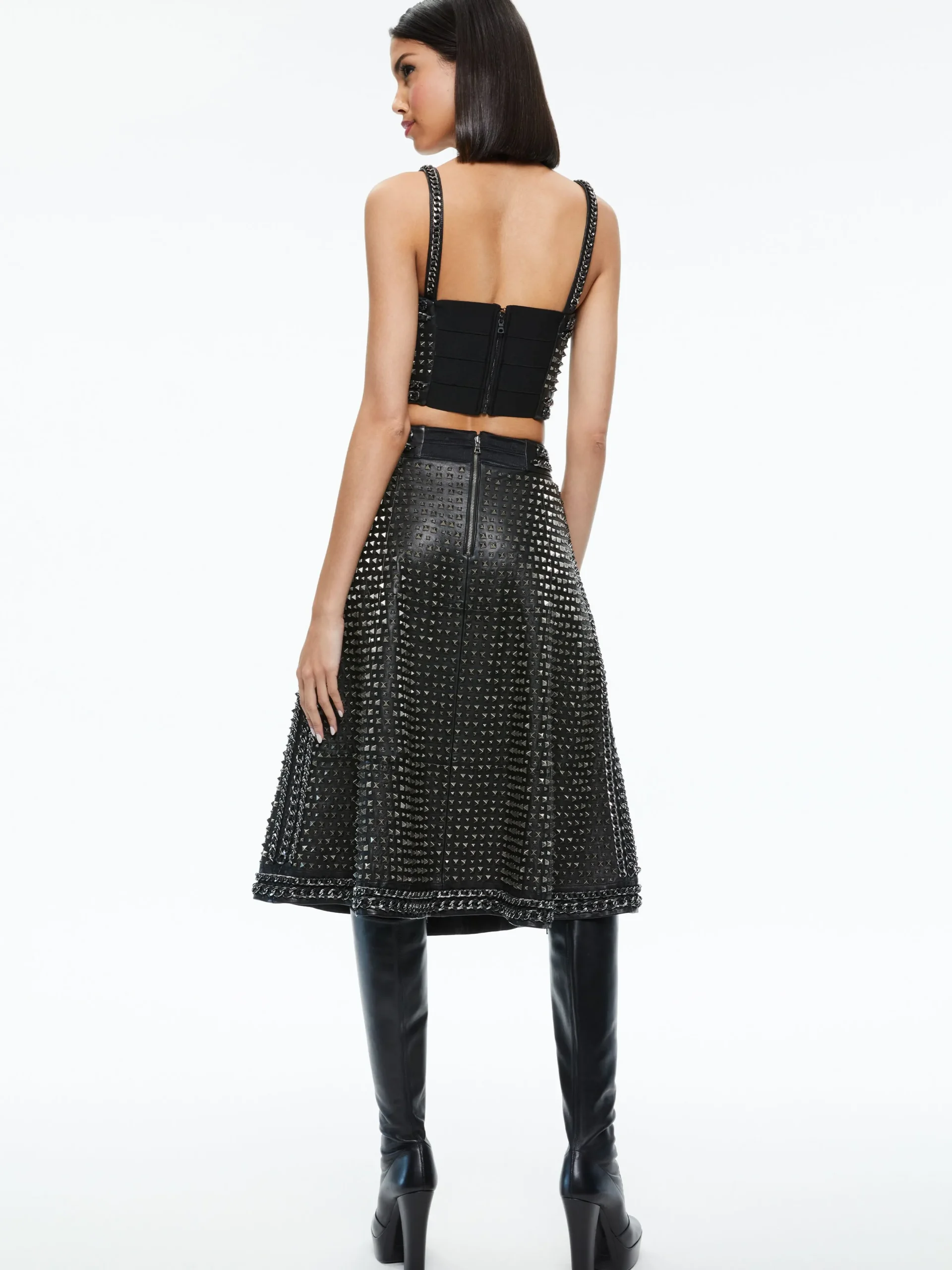 Alice and Olivia SKIRTS*SOSIE STUDDED LEATHER MIDI SKIRT