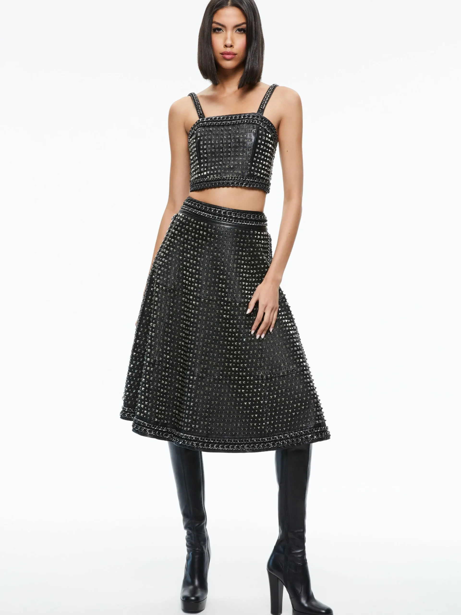 Alice and Olivia SKIRTS*SOSIE STUDDED LEATHER MIDI SKIRT