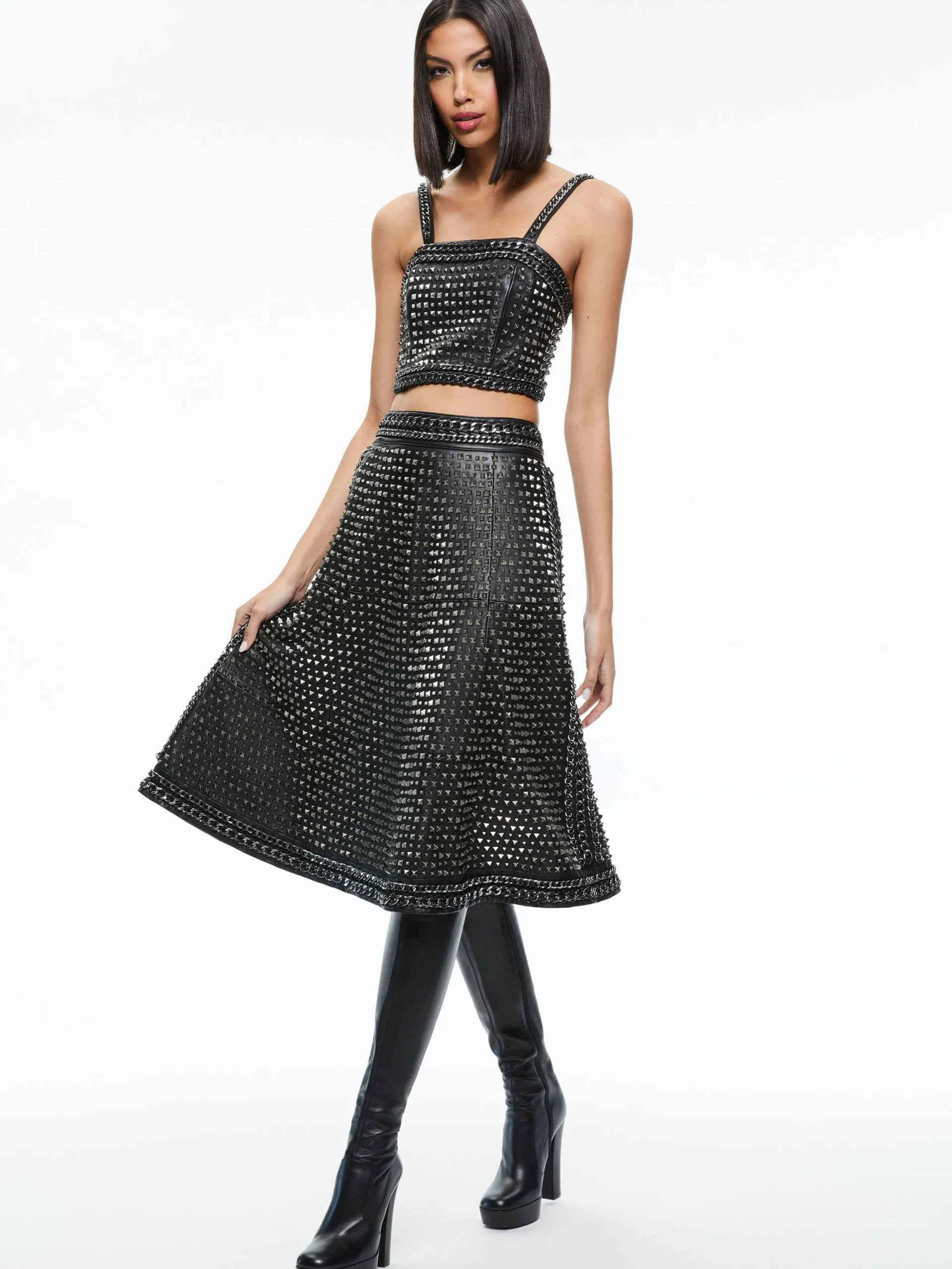 Alice and Olivia SKIRTS*SOSIE STUDDED LEATHER MIDI SKIRT