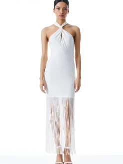 Alice and Olivia MAXI|DRESSES*STEPH TWIST NECK FRINGE DRESS