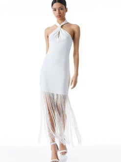 Alice and Olivia MAXI|DRESSES*STEPH TWIST NECK FRINGE DRESS