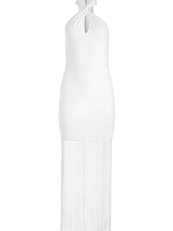 Alice and Olivia MAXI|DRESSES*STEPH TWIST NECK FRINGE DRESS
