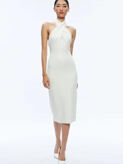 Alice and Olivia GUEST OF|MIDI*SUELLEN TWIST NECK HALTER MIDI DRESS