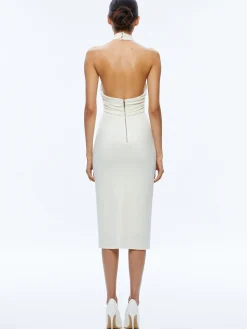 Alice and Olivia GUEST OF|MIDI*SUELLEN TWIST NECK HALTER MIDI DRESS