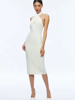 Alice and Olivia GUEST OF|MIDI*SUELLEN TWIST NECK HALTER MIDI DRESS