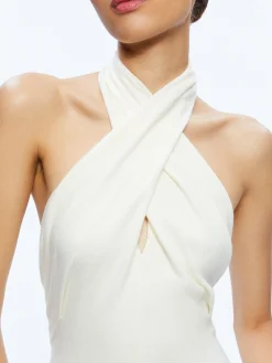 Alice and Olivia GUEST OF|MIDI*SUELLEN TWIST NECK HALTER MIDI DRESS