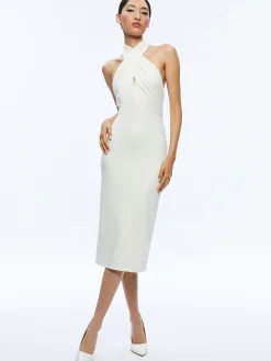 Alice and Olivia GUEST OF|MIDI*SUELLEN TWIST NECK HALTER MIDI DRESS