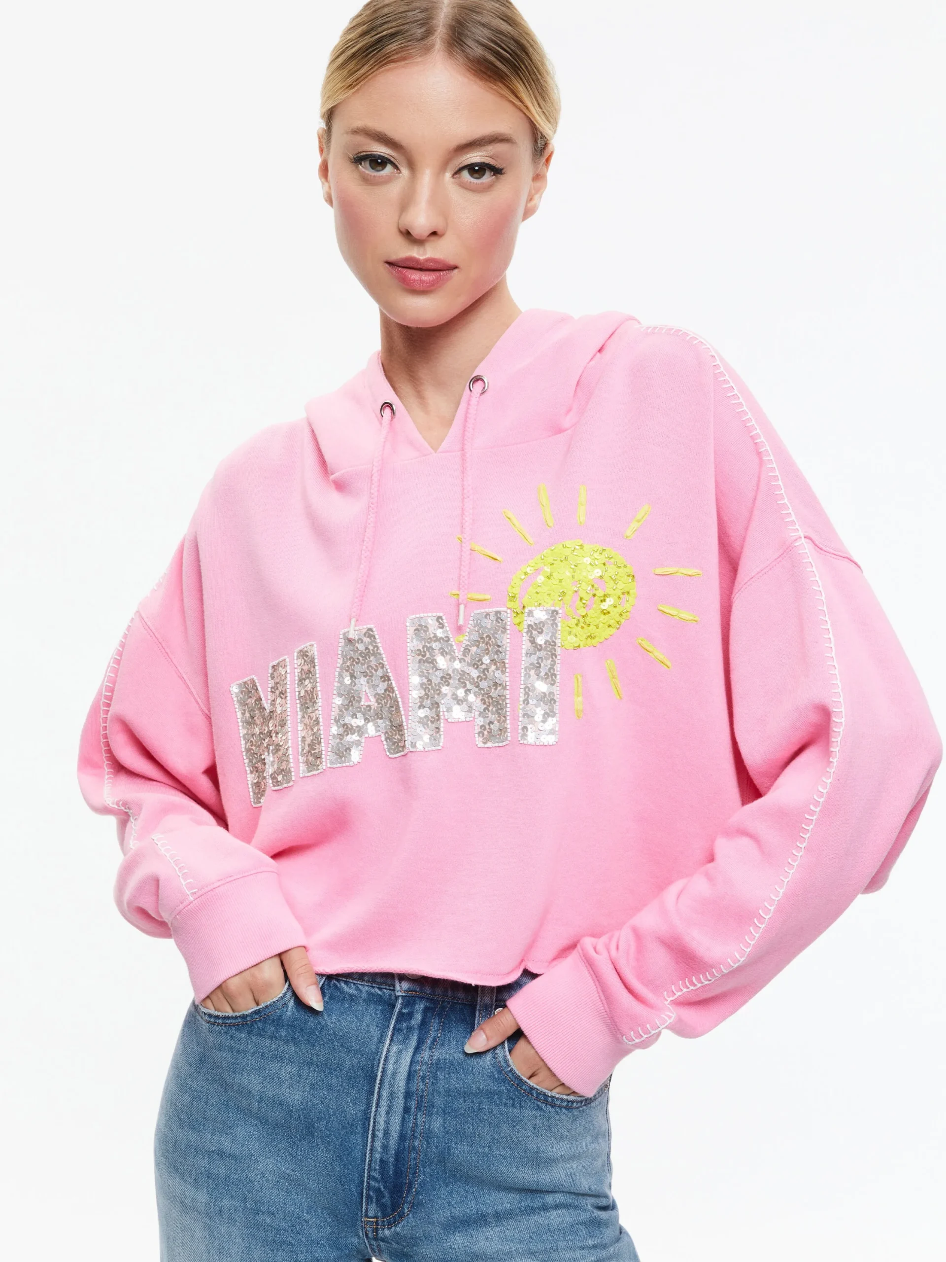 Alice and Olivia SWEATERS|TOPS*SUNNY BOXY CROPPED HOODIE