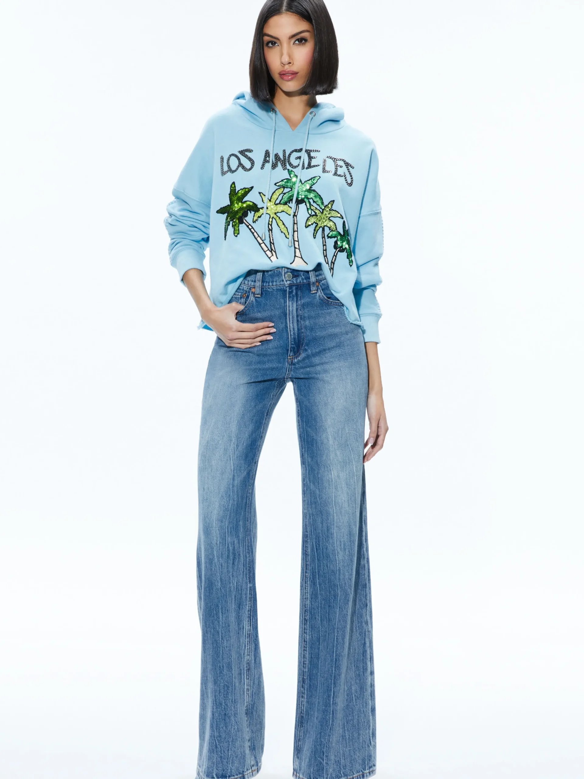 Alice and Olivia SWEATERS|TOPS*SUNNY BOXY CROPPED HOODIE