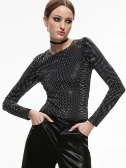 Alice and Olivia TOPS*TAEYN EMBELLISHED CREW NECK BODYSUIT