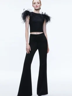 Alice and Olivia TOPS*TAMICA FEATHER DETAIL TOP