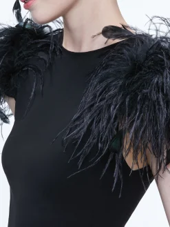 Alice and Olivia TOPS*TAMICA FEATHER DETAIL TOP
